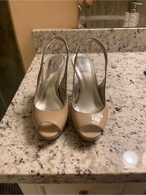 Style & Co. Nude Patent Peep-Toe Slingback Heels